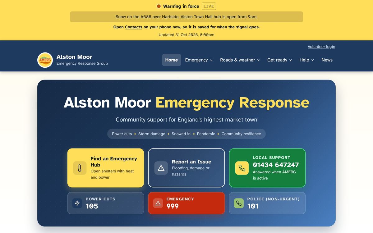 Example of the yellow Warning banner at the top of the website