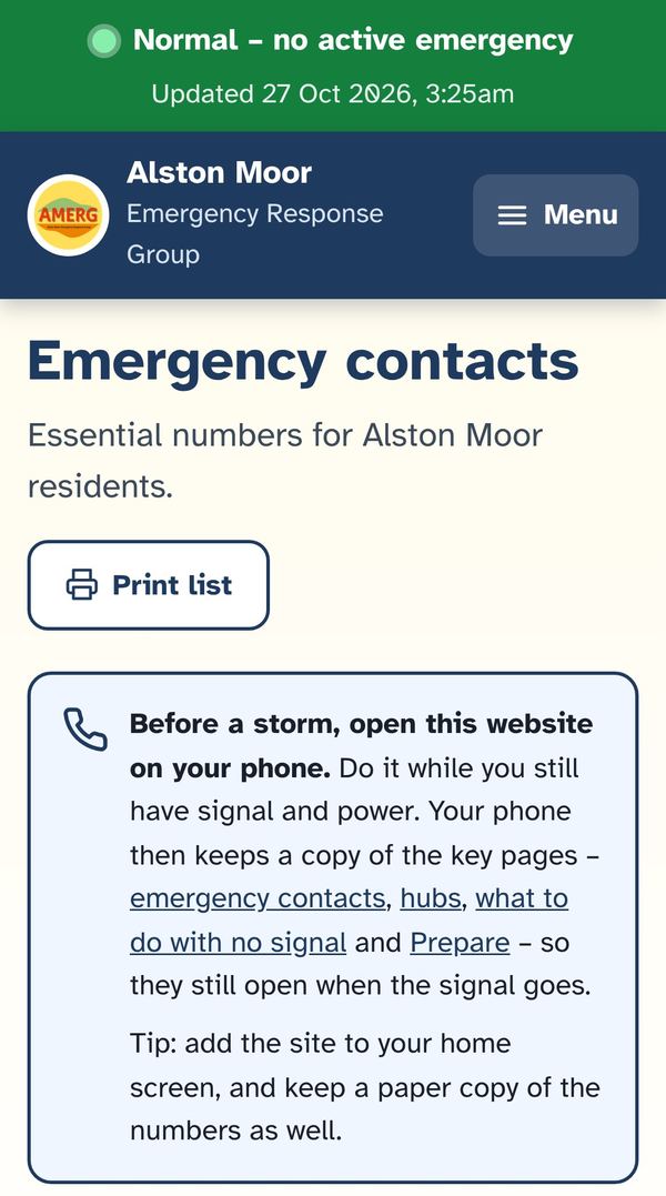 The Emergency contacts page on a phone