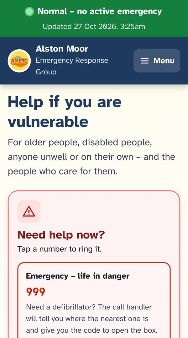The Help if you are vulnerable page on a phone
