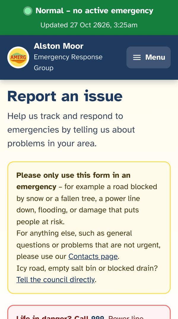 The Report an issue page on a phone