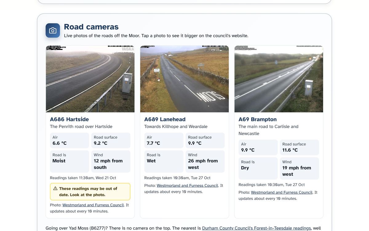 Live road cameras on the Roads and weather page