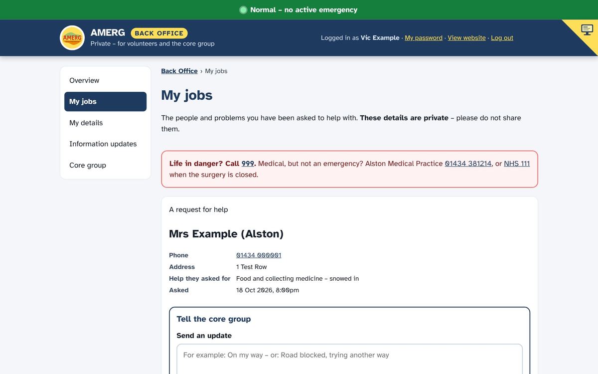 Example of the My jobs page a volunteer sees